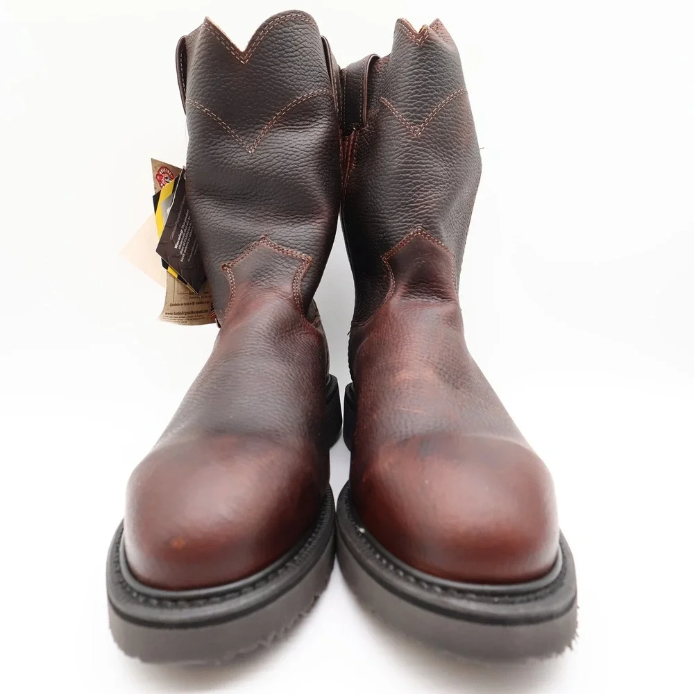 Justin 4765 Work Boots Mens 7.5 EEE Briar Pitstop Leather Pull On NWT USA Made